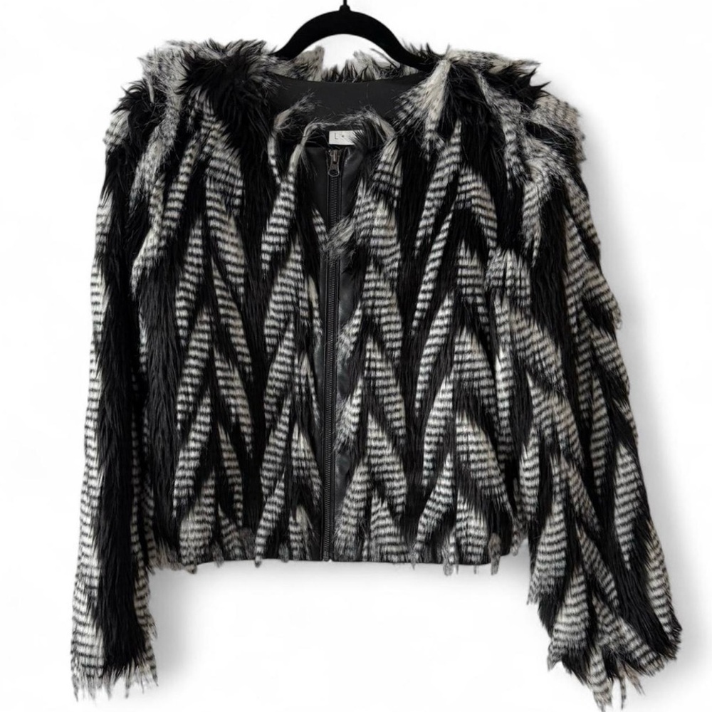 Faux Fur ‘Leith’ Black & White Zipper Jacket